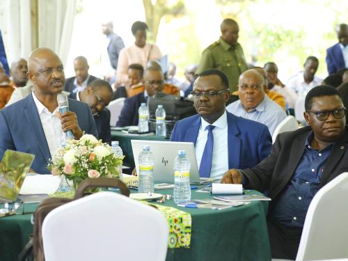 The Minister for Justice and Constitution Affairs Hon. Nobert Mao, PSST Mr. Ramathan Ggoobi and the Managing Director NSSF Mr. Patrick Ayota on the two day 2nd Uganda Development Forum Annual Conference at Chobe Safari Lodge