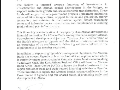 Press statement on the EURO-270Million Loan Extended to Government of Uganda by Afrexim Bank to Finance the Development and Infrastructure Projects in the FY 2024/25 Budget 