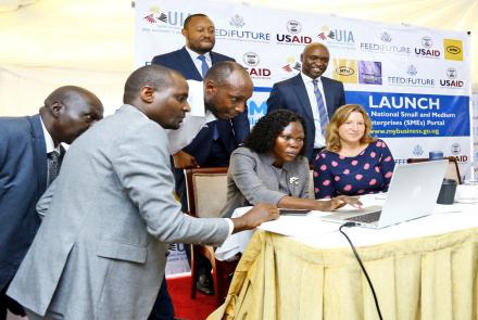 Minister of State for Investment & Privatization Hon.Evelyn Anite launching National Small and Medium Enterprises (SME) Portal which serves as one-stop center for aggregated information and data on SMEs.