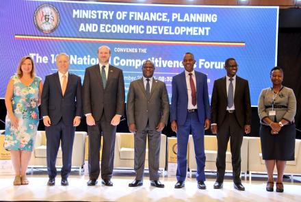 Deputy Secretary to the Treasury, Patrick Ocailap opening the 14th National Competitivess Forum(NCF) on behalf of Finance Minister