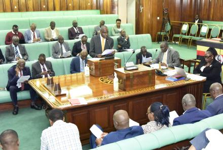Minister of State for General Duties Hon. Henry Musasizi presenting the National Budget Framework Paper for FY 2024/25 to 2028/29.